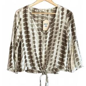 NWT Hem & Thread Womens Top Small Tie Dye Olive Green Bell Sleeves Boho